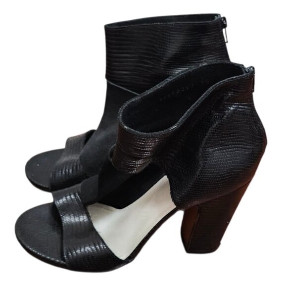 Maison Martin Margiela Black Lizard Embossed Ankle Heels Size 39 US 8.5 Open Toe - Picture 9 of 16